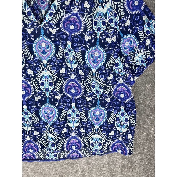 Talbots V-Neck Tiered Short Sleeve Blue Floral Crop Top Womens Large Lightweight - Picture 7 of 14